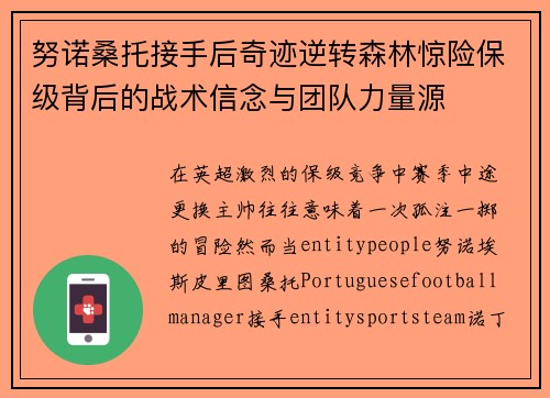 努诺桑托接手后奇迹逆转森林惊险保级背后的战术信念与团队力量源 努诺桑托接手后奇迹逆转森林惊险保级背后的战术信念与团队力量源